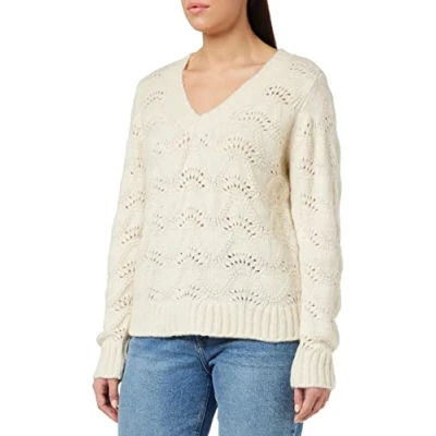 Image of PIECES Women&#039;s Pcbibbi LS V Neck Knit Noos Bc Sweater, Grey (Whitecap Gray), S