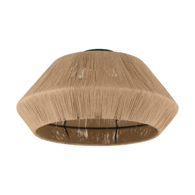 Image of Eglo Ceiling Light Fitting Alderney, Flush Mount lamp in Vintage Design, Nature Style Living Room Lighting Made of Natural Fabric and Black Metal, E27 Socket