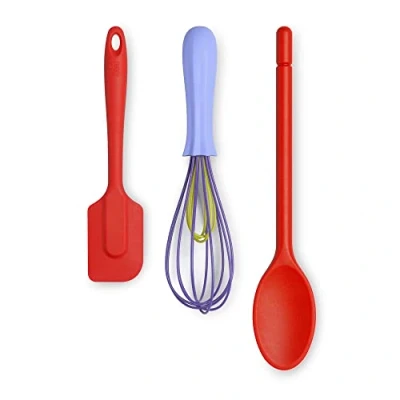 Image of Zeal JSET28R Non Stick Silicone Cooks Spoon, Whisk &amp; Spatula 3 Piece Set Red/Purple
