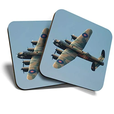 Image of 2 x MDF Glossy Top Coasters Square Avro Lancaster Bomber Vintage Plane 13086