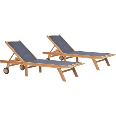 Image of vidaXL Folding Sun Loungers with Wheels 2 pcs Solid Teak and Textilene