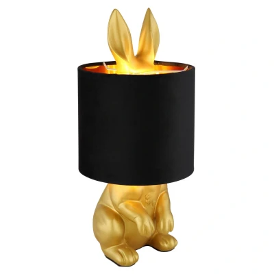 Image of Rabbit Table Lamp with Round Shade Gold Colours Matt 1x E27