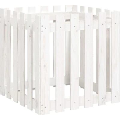 Image of vidaXL Garden Planter with Fence Design White 60x60x60 cm Solid Wood Pine