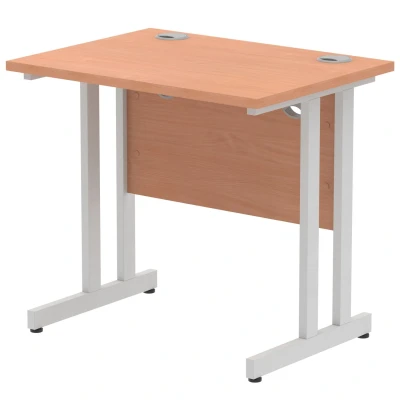 Image of Impulse 800 x 600mm Straight Desk Beech Top Silver Cantilever Leg MI002884