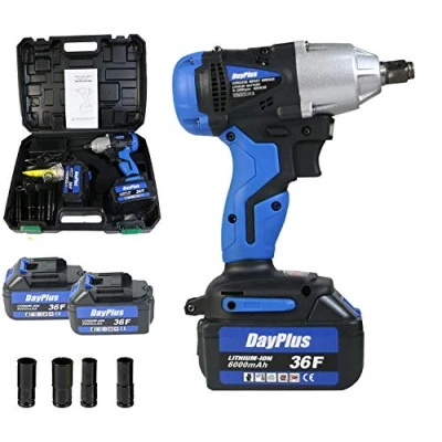 Image of Electric Impact Wrench Tool 1/2&quot; Drive 2 Speed Cordless Rattle Gun with 2PCS Batteries 6.0Ah Li Ion &amp; Charger 18V 420 N.m 3200rpm 4 Sockets Carry Case