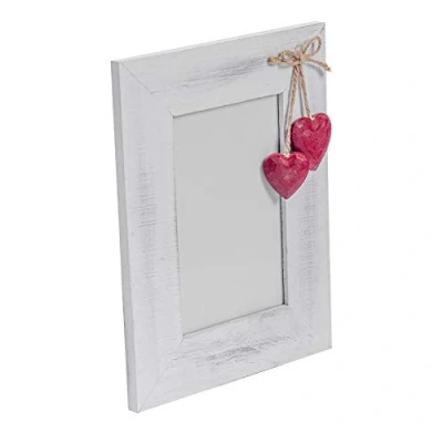 Image of Red 4&quot; x 6&quot; White Standing Photo Frame with Hearts By Nicola Spring