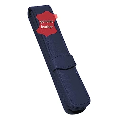 Image of ONLINE Leather pen case, made of genuine leather, blue, for one pen, slim, an elegant accessory him and her