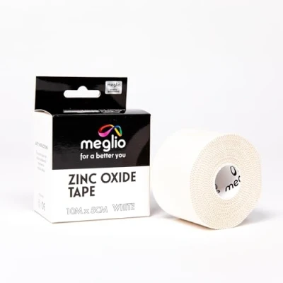Image of Meglio Zinc Oxide Tape Strong Athletic Sports Strapping for Support &amp; Injury Recovery, Blister Prevention Tape, Ankle, Foot, Running, Rugby Climbing, Non Slip Grip (5cm x 10m)