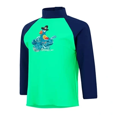 Image of Speedo Infant Boy&#039;s Long Sleeve Printed Sun Protection Rash Top, Fake Green/Harmony Blue/Steel blue, 4 Years