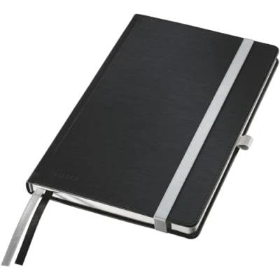 Image of Leitz A5 Hard Cover Notebook, Satin Black (80 Sheets Squared Paper, with 2 Bookmarks, 100 gsm Ivory Style Range)