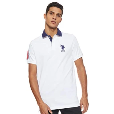 Image of U.S. Polo Assn. Men&#039;s Short Sleeve Shirt with Applique, Classic Navy/White, Large