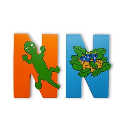 Image of Vinsani® Wooden Jungle Animal Alphabet Letters Personalised Bedroom Wall Door Name (N)