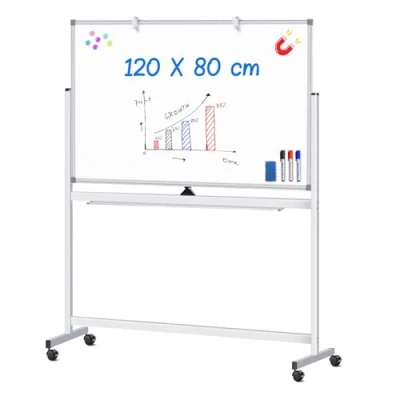 Image of maxtek Rolling Whiteboard on Wheels, Magnetic Double Sided Easel White Board, Portable Dry Erase with Stand, Mobile Standing for Office Classroom (Double Sided, 80x120cm)