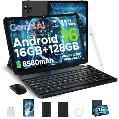 Image of DOOGEE U11 2025 Newest Android 16 Tablet 11 Inch, Gemini AI Tablets Octa Core 16GB RAM 128GB ROM(TF 2TB), 8580mAh Battery, Widevine L13.5mm JackGMS5G WiFi with Keyboard&amp;Pen, Black