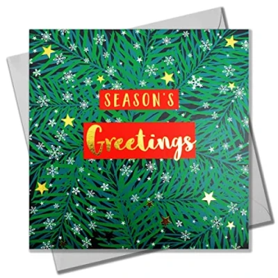 Image of Christmas Card, Seasons Greetings Wreath, text foiled in shiny gold