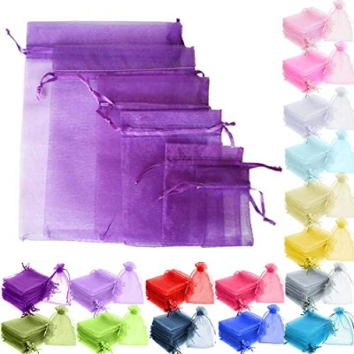 Image of Time to Sparkle 200pcs Organza Gift Bags Wedding Party Favour Jewellery Packing Pouches (Purple, 7x9cm 200pcs)