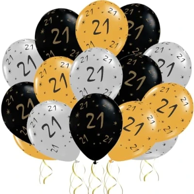 Image of Jwssor 21st Balloon for Men Women,15pcs Birthday Balloon,21st Black Gold Decoration
