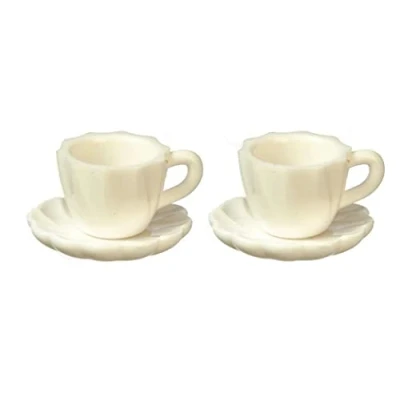 Image of Melody Jane Dolls House White Cup &amp; Saucer Set Miniature Victorian Dining Cafe Accessory