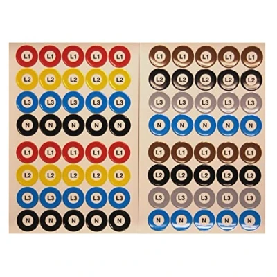 Image of Warning Signs COLOUR CODED &amp; LETTERED PHASE DISCS S/A VINYL 5 SHEETS OF 40 PER PACK
