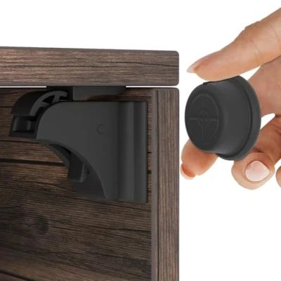 Image of Hoffenbach 20 Locks &amp; 4 Keys Magnetic Cupboard Child Safety for Cabinets, Drawers Kitchen Invisible Baby Proofing with Magnet Doors Cupboards Black