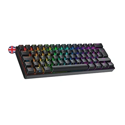 Image of Ranked S60 Supernova 60% Hot Swappable Mechanical Gaming Keyboard 62 Keys Multi Color RGB LED Backlit for PC/Mac Gamer ISO UK Layout (Black, Gateron Optical Red)