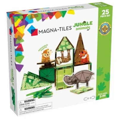 Image of Magna Tiles Jungle Animals 25 Piece Set 3D magnetic building tiles, Clear Colors