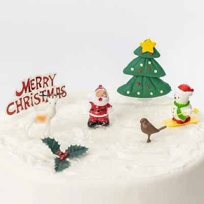 Image of Evelay Christmas Cake Decorations Toppers (7 Piece) Cupcake Topper Decoration Pieces Merry
