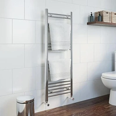 Image of DuraTherm Dual Fuel Heated Towel Rail Chrome Designer Flat Manual Electric 1200x450mm