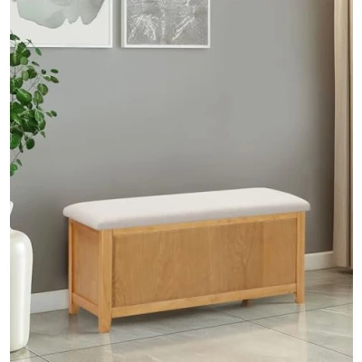 Image of Hallowood Furniture Solid Oak Large Blanket Box, Wooden Box with Cushioned Seat, Toy Storage Trunk Chest for Living Room, Ottoman Ottoman, Lid Bedroom