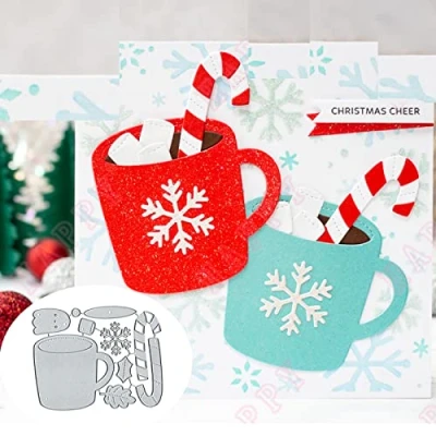 Image of Christmas Snowflake Cup Metal Die Cuts,Merry Christams Snow Flower Leaf Cutting Dies Cut Stencils DIY Scrapbooking Decorative Embossing Paper Card Making