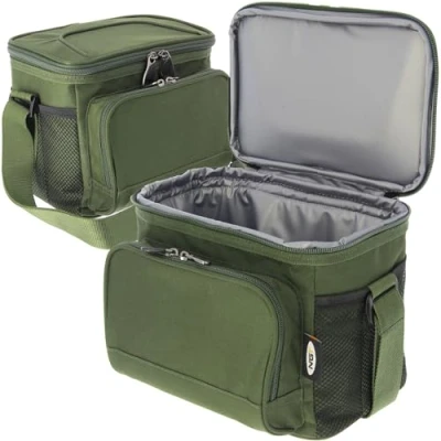 Image of Personal Cooler Bag Insulated Bait &amp; Food Storage with Dual Zipped Main Compartment, Front Pocket, Mesh Side Pockets Adjustable Shoulder Strap Outdoor Camping Hiking Carp Fishing NGT