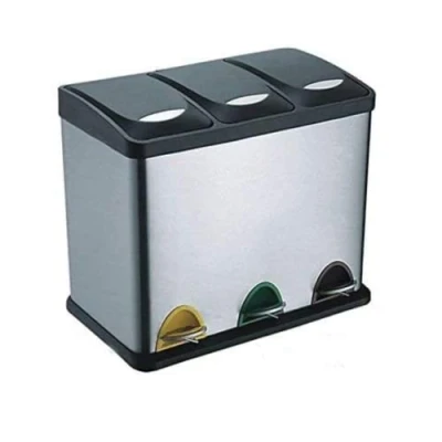 Image of EVRE Stainless Steel Waste Separation Recycling Bin With Removable Multi Compartments For Kitchen Office Living Room (24L (3x8L Compartments))