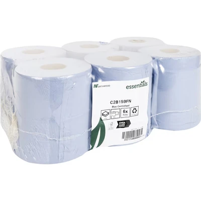 Image of Solent Cleaning C2B159FCR Blue Centrefeed 2PL Y Wipes 19cm x 150m, Pack of 6