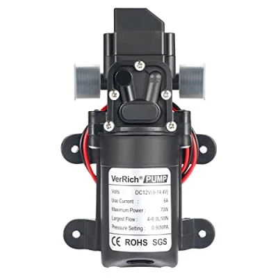 Image of VerRich 12V Water Pumps Diaphragm Pump 70W 6 L/Min 0.9MPA 131 PSI for Faucet Garden(G1/2&quot; 20mm Connector)
