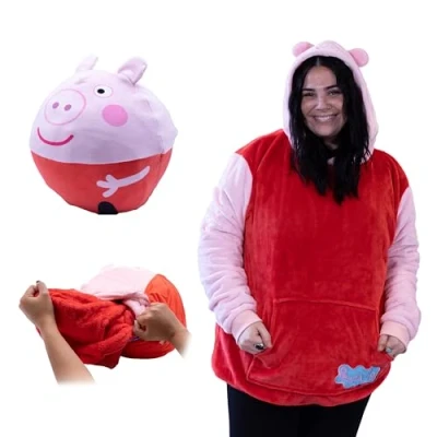 Image of Peppa Pig Blanket Hoodie for Adults Kids Toddlers Cozy Snuggie &amp; Pillow Longsleeve Sweatshirt, Pig, Adult
