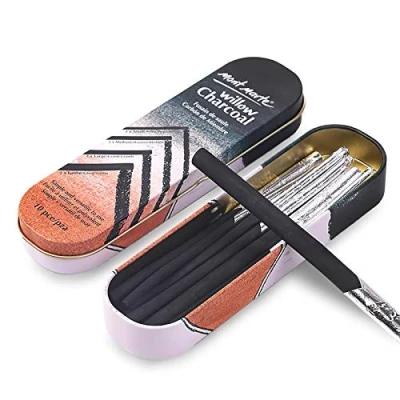 Image of MONT MARTE Charcoal Pencils Set 10 pieces in different Sizes Black for Drawing Aluminium Case