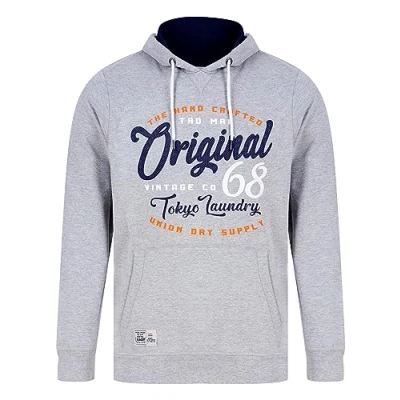Image of Tokyo Laundry Triv Motif Brushback Fleece Pullover Hoodie in Light Grey Marl L