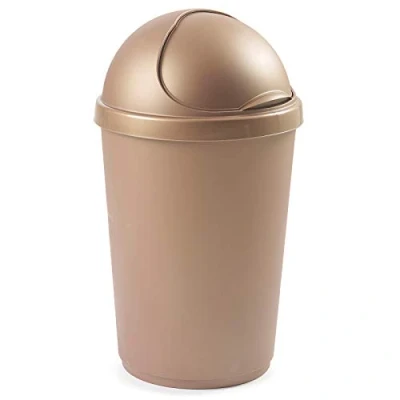 Image of Whitefurze 50L Swing Top Bullet Bin Plastic Kitchen Household Rubbish Recycling Waste Dustbin, Rose Gold