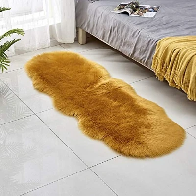 Image of YIWOYI Faux Sheepskin Rugs,bedroom Rugs,Plush Floor Rugs Mats Fur Area Rug Carpet Solid Fluffy Soft Shaggy (yellow,60x100cm)