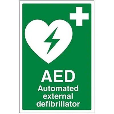 Image of V Safety AED Auto External Defibrillator Sign 200mm x 300mm Self Adhesive Vinyl