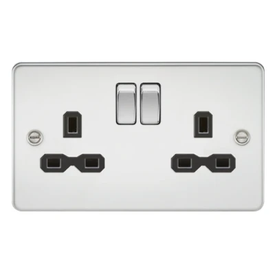 Image of KnightsBridge Flat plate 13A 2G DP switched socket polished chrome with black insert