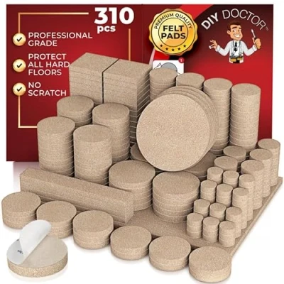 Image of DIY Doctor Felt Furniture Pads Floor Protectors Huge 310 pcs Pack Sofa Feet For Wooden Floors Chair Leg Legs
