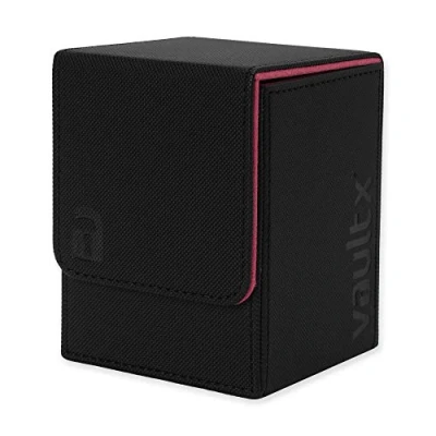 Image of Vault X Trading Card Toploading Deck Box, 80+ sleeved cards, Premium Exo Tec Material, Holder Storage Detachable Magnetic Lid, for MTG Commander, TCG (Black/Electric Pink)
