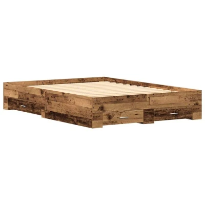 Image of vidaXL Bed Frame with Drawers Old wood Engineered 140 x 190 cm