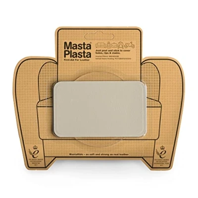 Image of MastaPlasta Premium Leather Repair Patch Beige 10cm x 6cm (4in 2.4in). Instant Upholstery Quality Scratch and Tear for Sofas, Car Interiors, Bags, Vinyl &amp; More