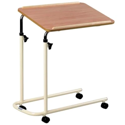 Image of Performance Health Overbed Table with Castors, Laptop Desk Wheels, Bedside Table, Study Desk, Fully Adjustable Height and Angle, Laminated Top, Flat Packed