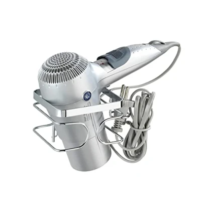 Image of WENKO 20413100 Hair dryer holder Premium Fixing without drilling, Metal Stainless steel, 13.5 x 10 cm, Shiny