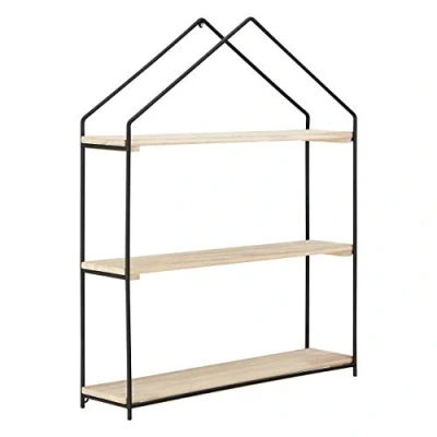 Image of Premier Housewares Floating Shelf, Iron, Paulownia Wood, Black/Natural, One Size