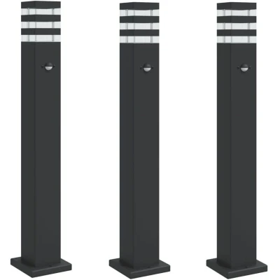 Image of vidaXL Outdoor Floor Lamps with Sensors 3pcs Black 80 cm Aluminium, IP44 Weatherproof, Sensor Range 10 m Garden/Porch/Driveway
