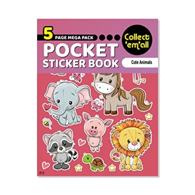 Image of Pocket Sticker Book (5 Pages) 64 MEGA Packs to Collect Coloured Stickers for Kids Cute Animals